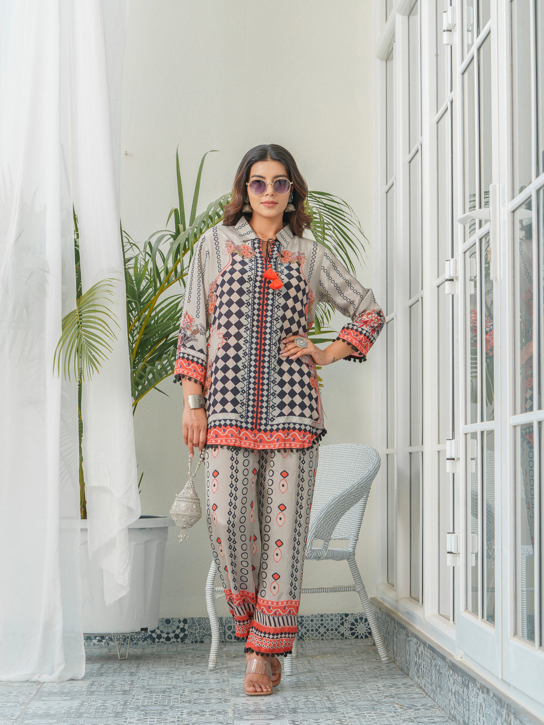 Geometric Printed Tunic With Trousers Co-Ords