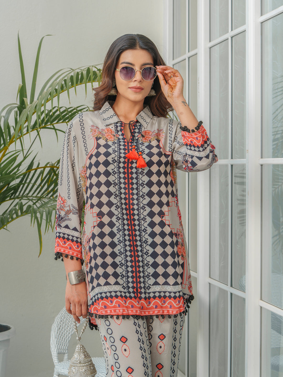 Geometric Printed Tunic With Trousers Co-Ords