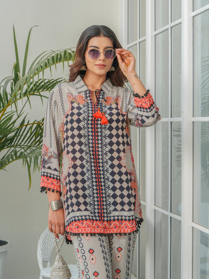 Geometric Printed Tunic With Trousers Co-Ords