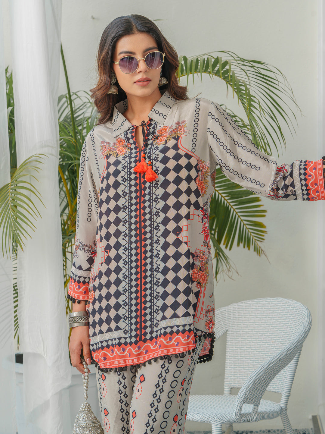 Geometric Printed Tunic With Trousers Co-Ords