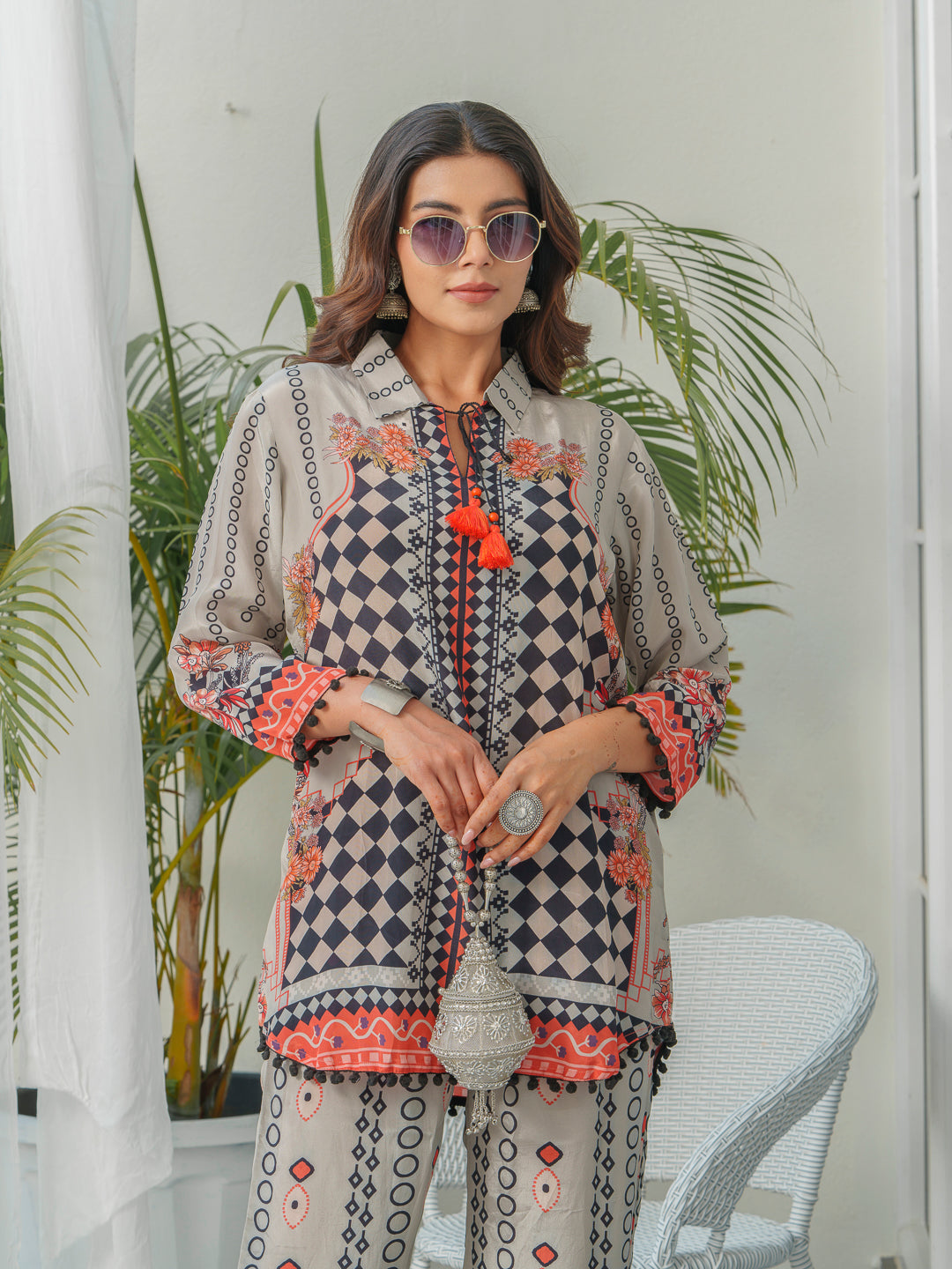 Geometric Printed Tunic With Trousers Co-Ords
