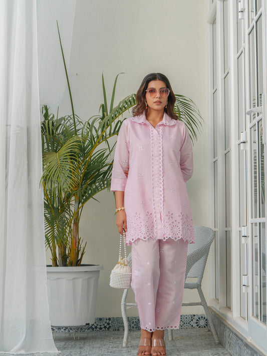 Embroidered Shirt Collar Roman Silk Tunic & Trouser
