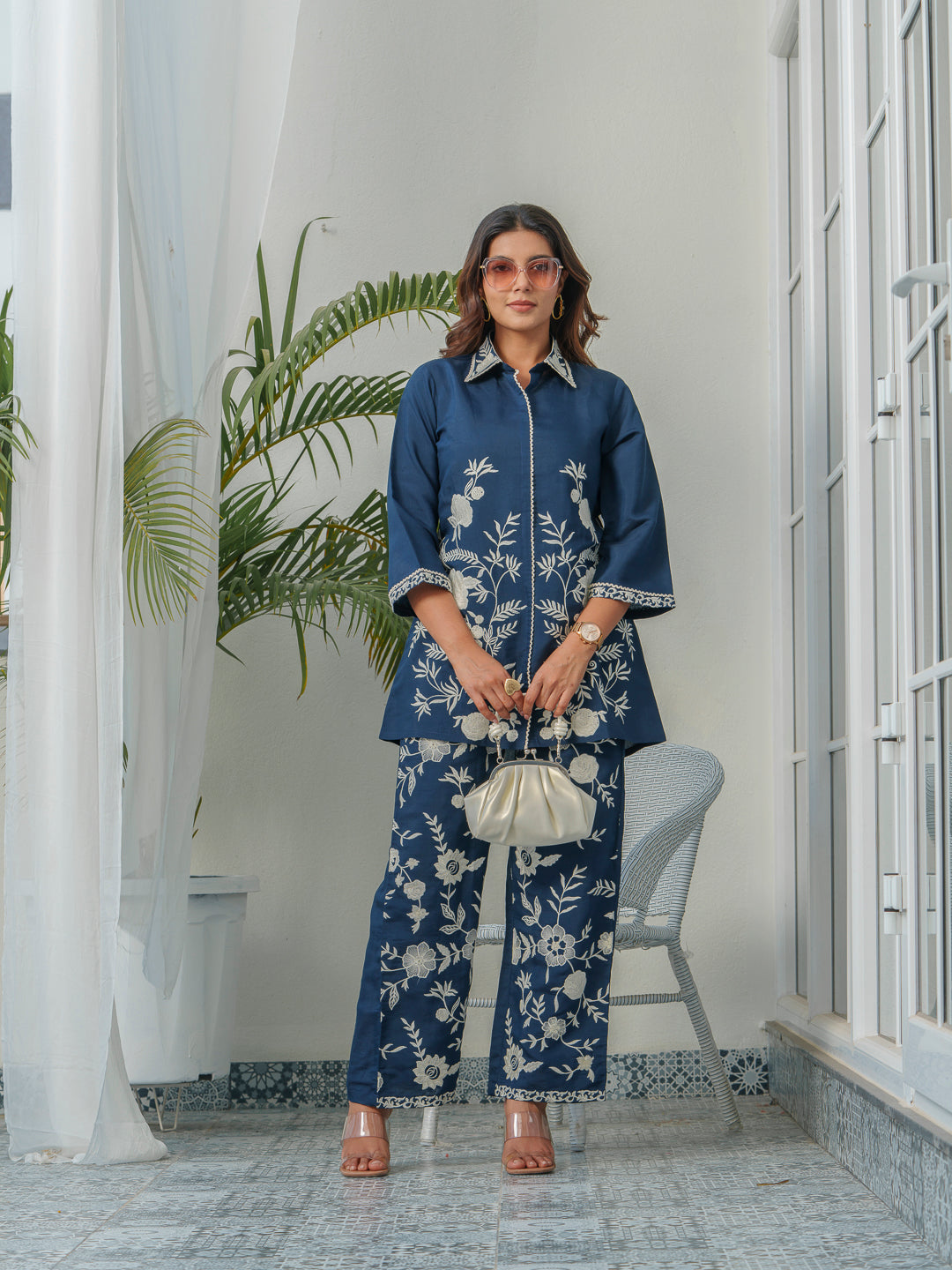 Embroidered Three-Quarter Sleeves Shirt With Trouser