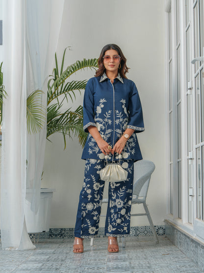 Embroidered Three-Quarter Sleeves Shirt With Trouser