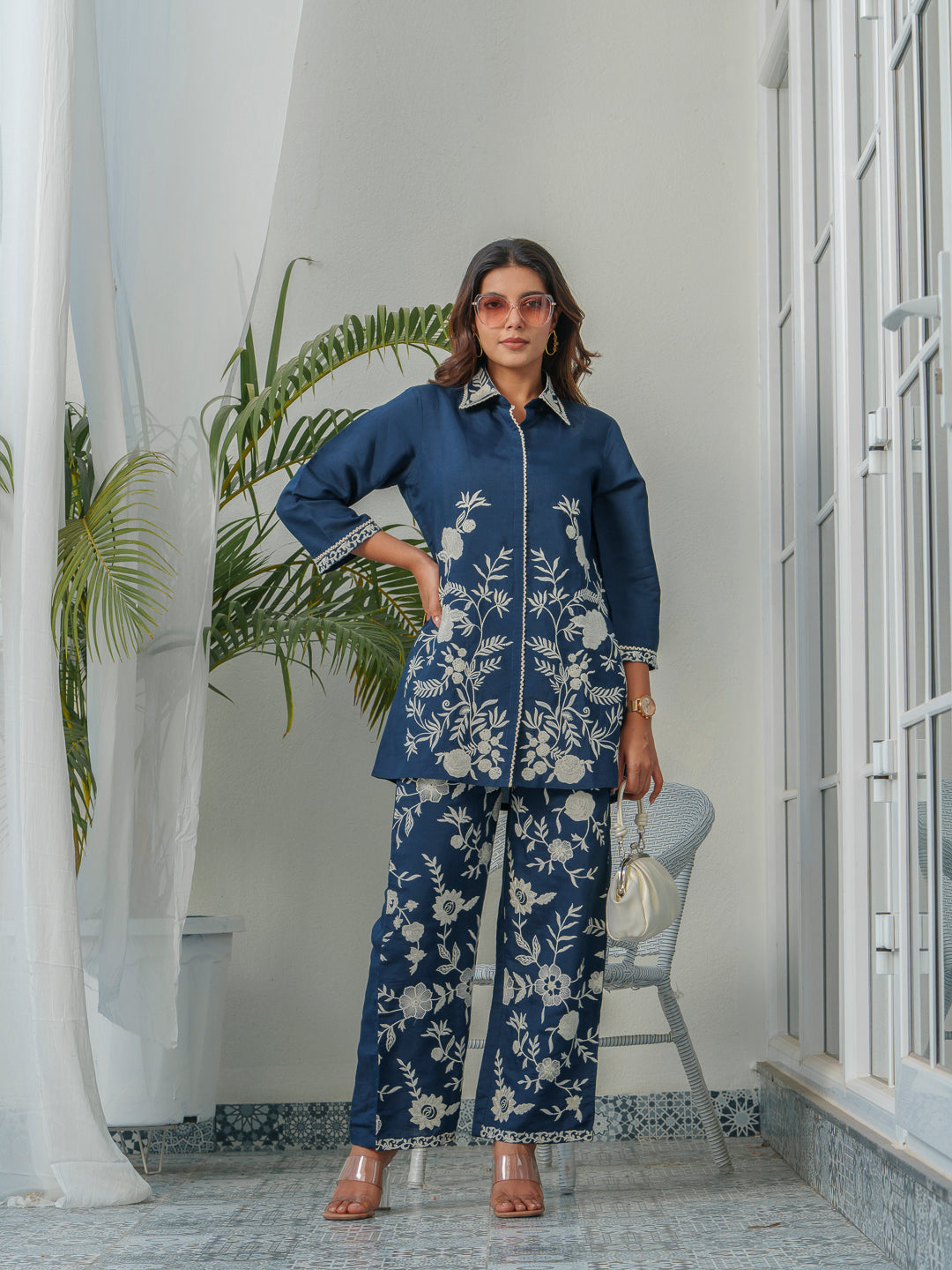 Embroidered Three-Quarter Sleeves Shirt With Trouser