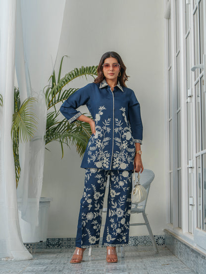 Embroidered Three-Quarter Sleeves Shirt With Trouser