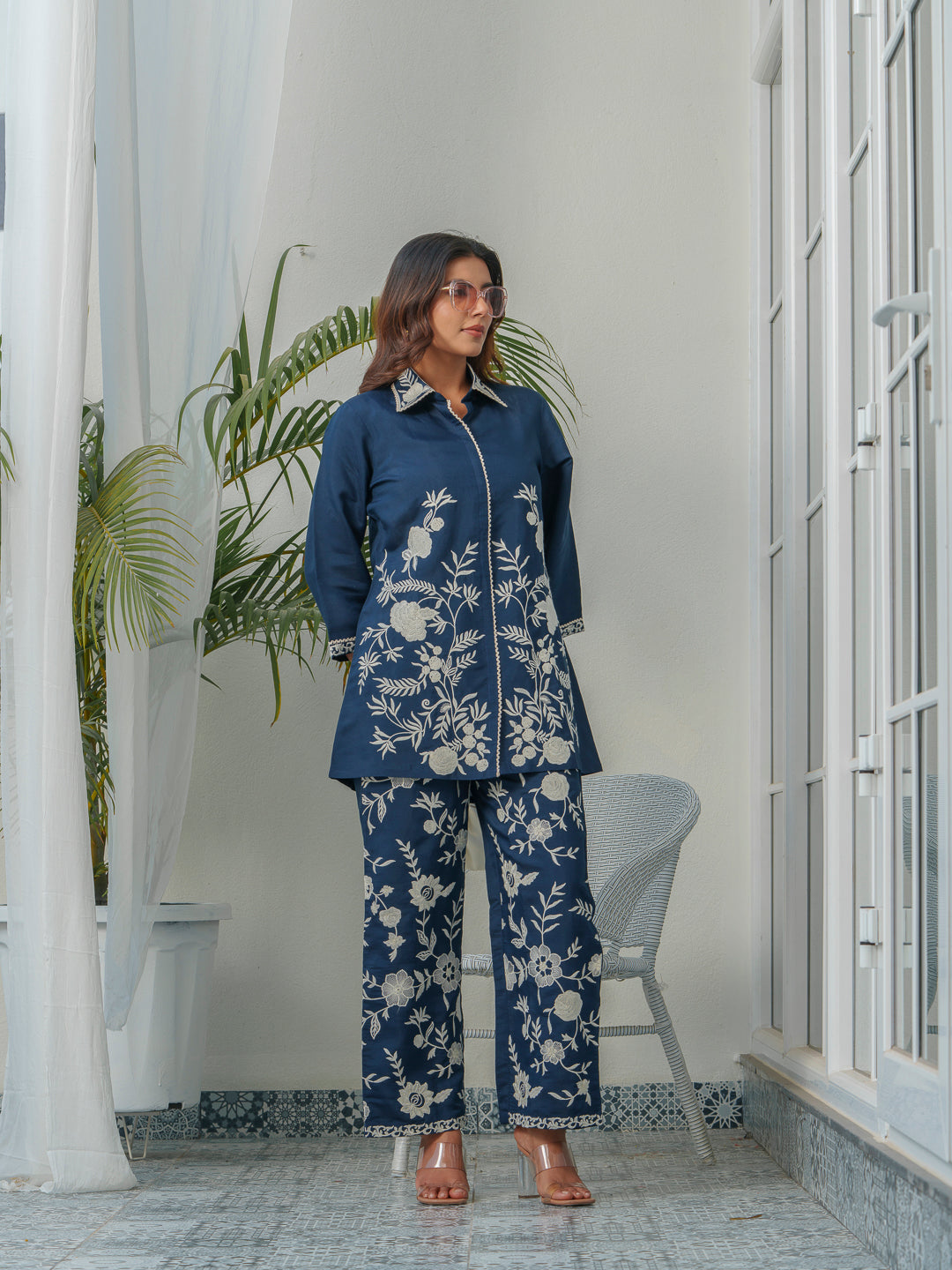 Embroidered Three-Quarter Sleeves Shirt With Trouser