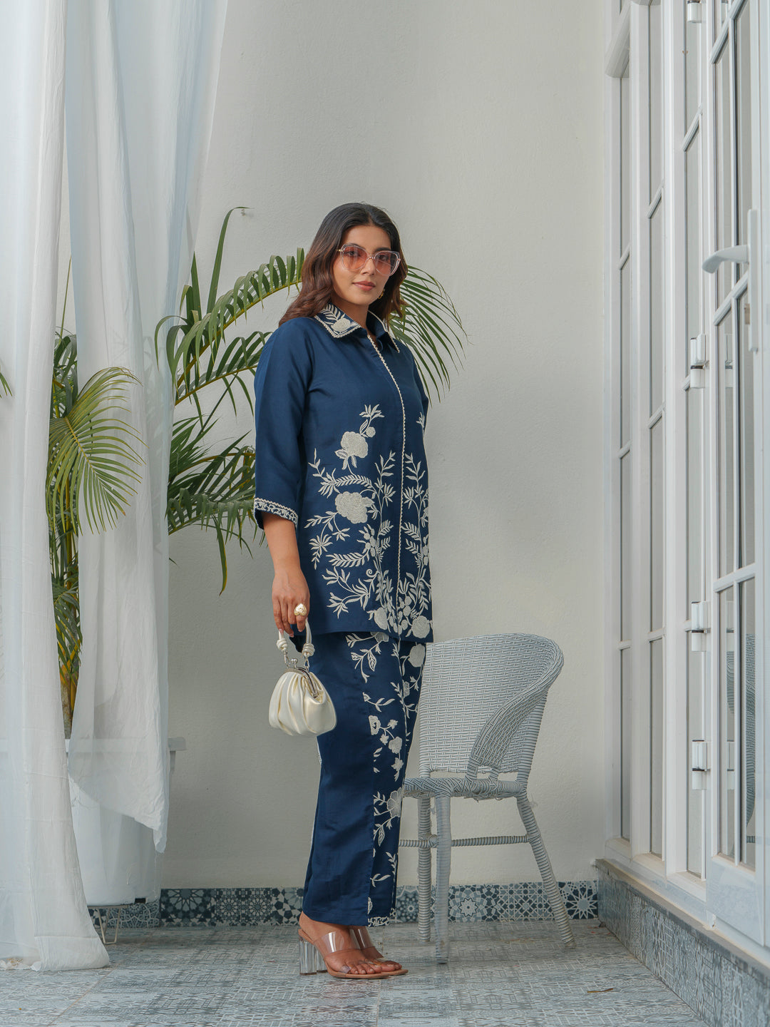 Embroidered Three-Quarter Sleeves Shirt With Trouser