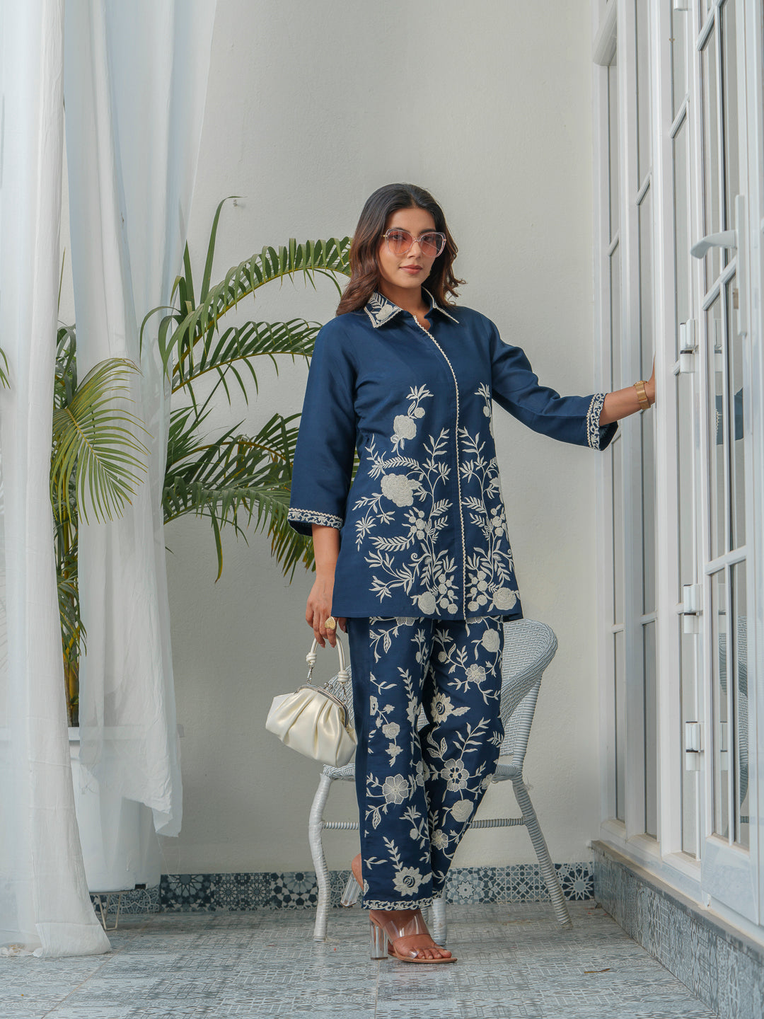 Embroidered Three-Quarter Sleeves Shirt With Trouser