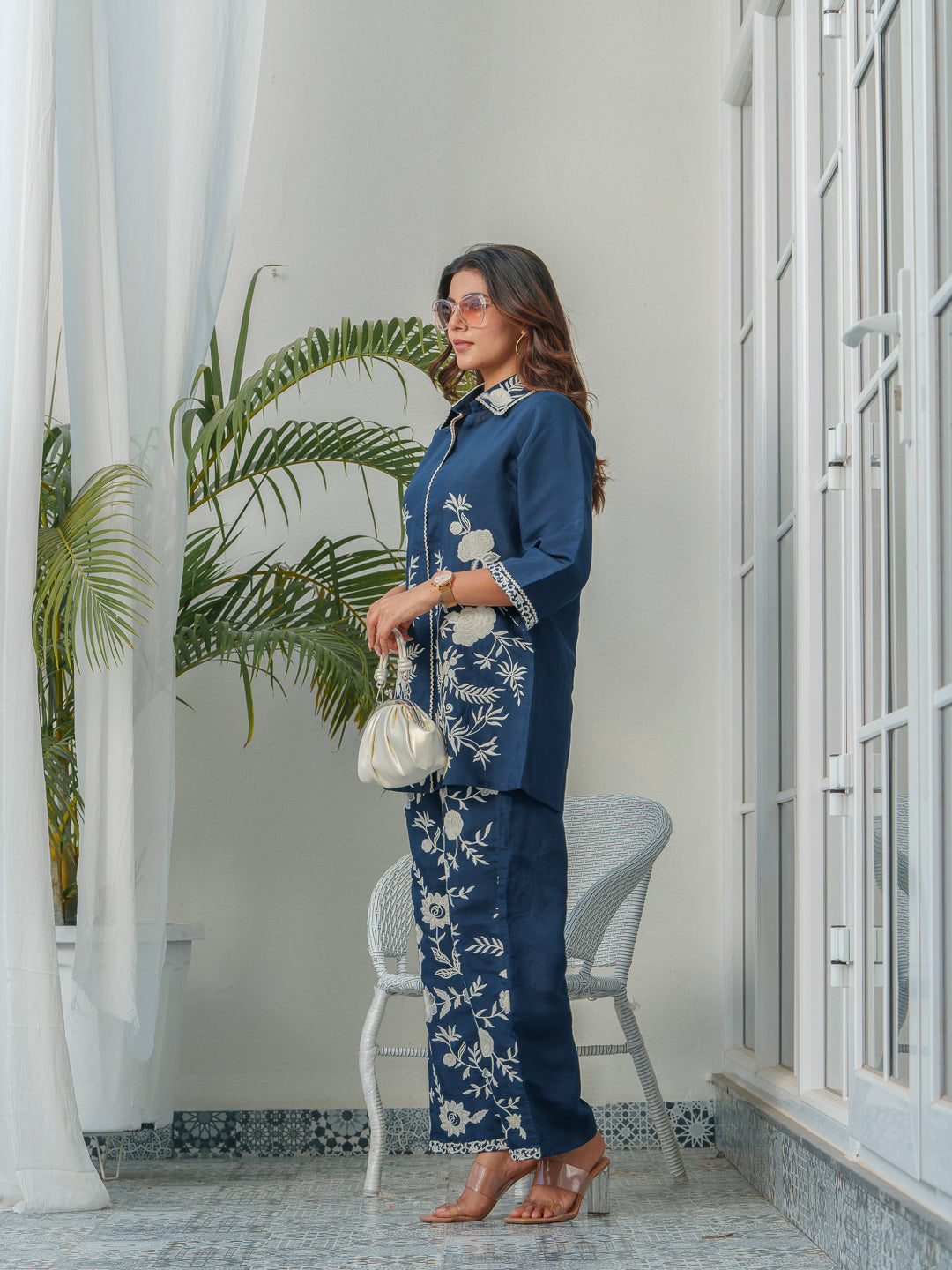 Embroidered Three-Quarter Sleeves Shirt With Trouser
