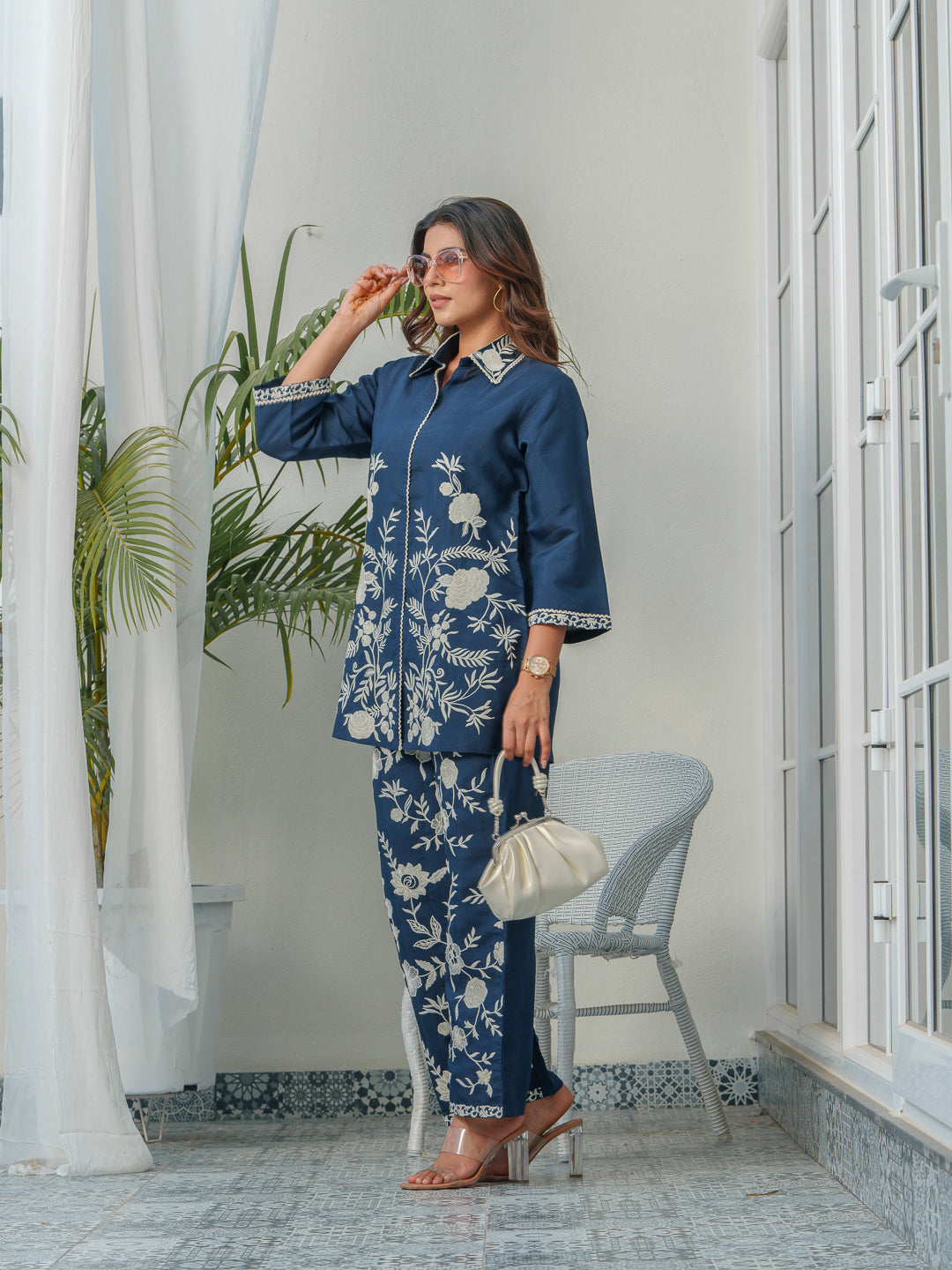 Embroidered Three-Quarter Sleeves Shirt With Trouser