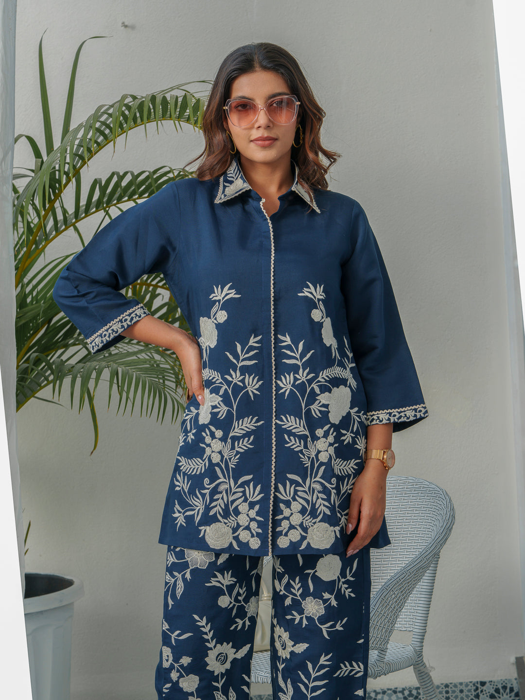 Embroidered Three-Quarter Sleeves Shirt With Trouser