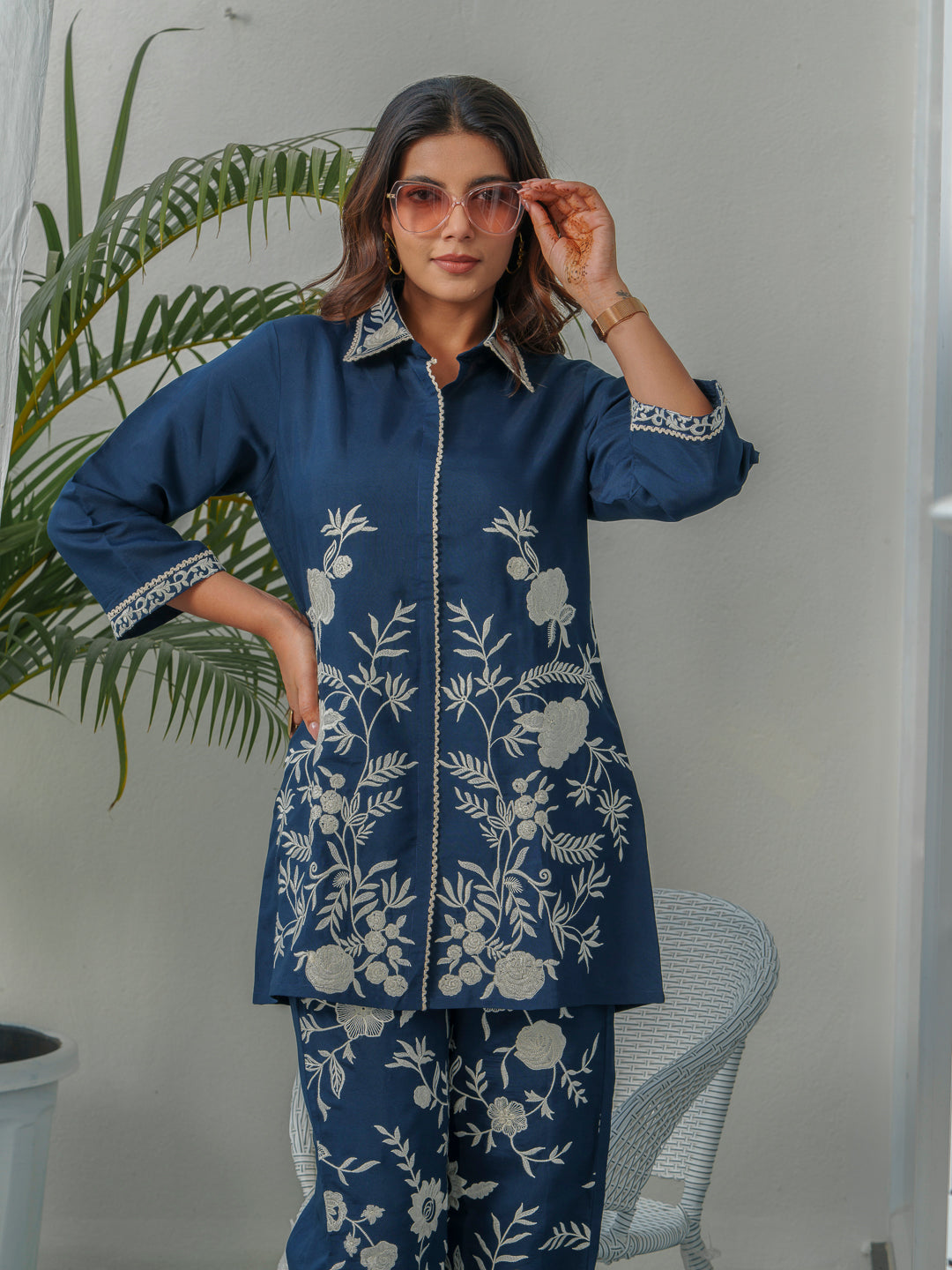 Embroidered Three-Quarter Sleeves Shirt With Trouser