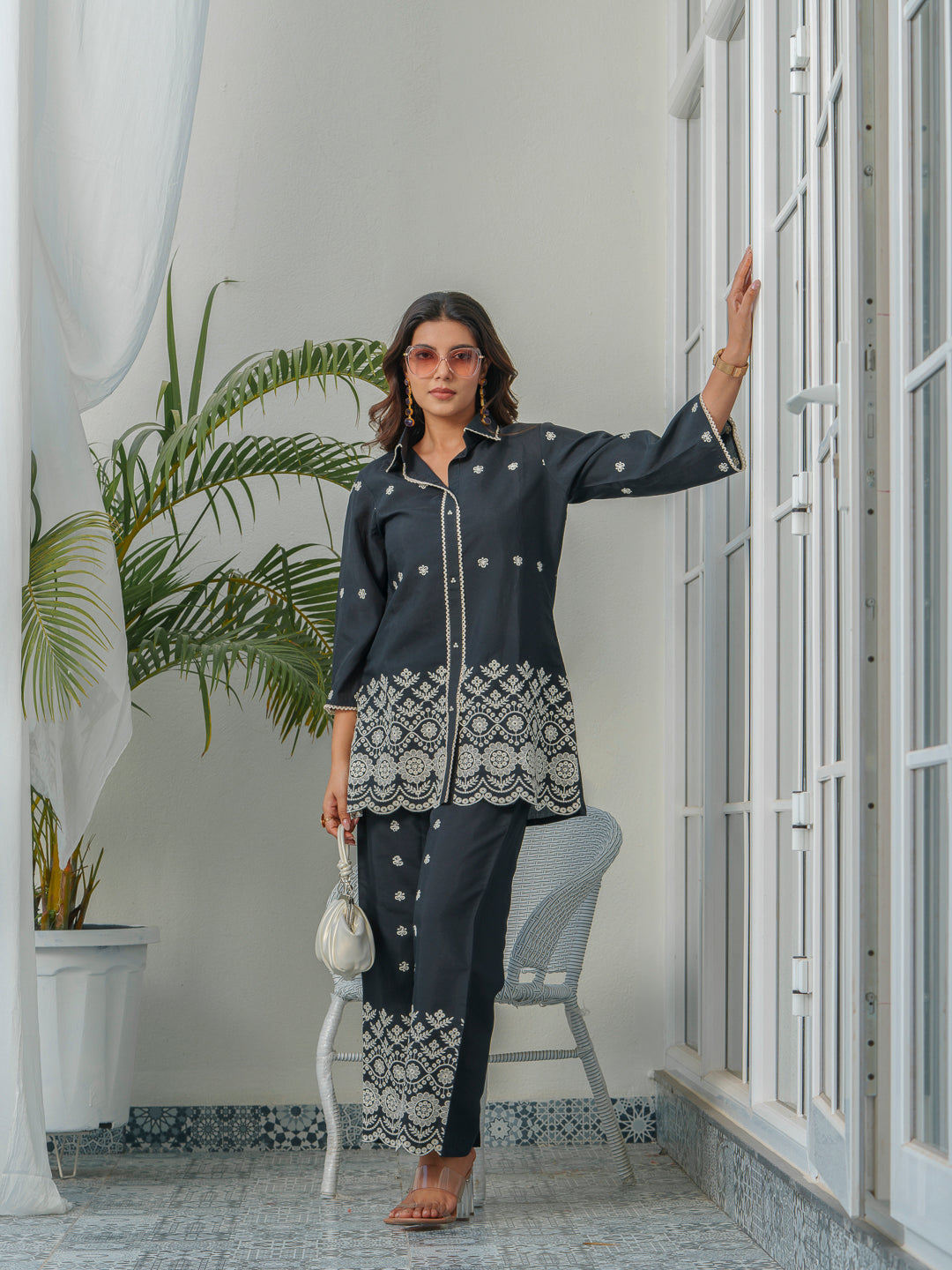 Embroidered Three-Quarter Sleeves Shirt With Trouser