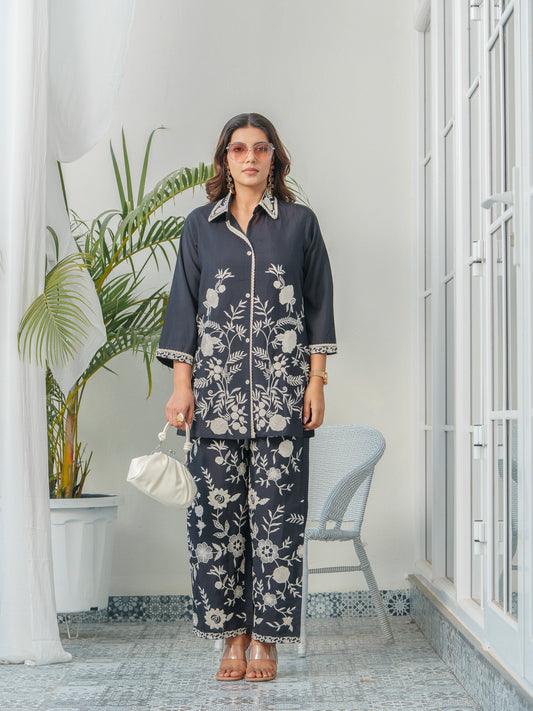 Embroidered Three-Quarter Sleeves Shirt With Trouser
