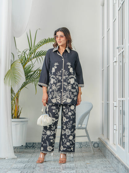 Embroidered Three-Quarter Sleeves Shirt With Trouser