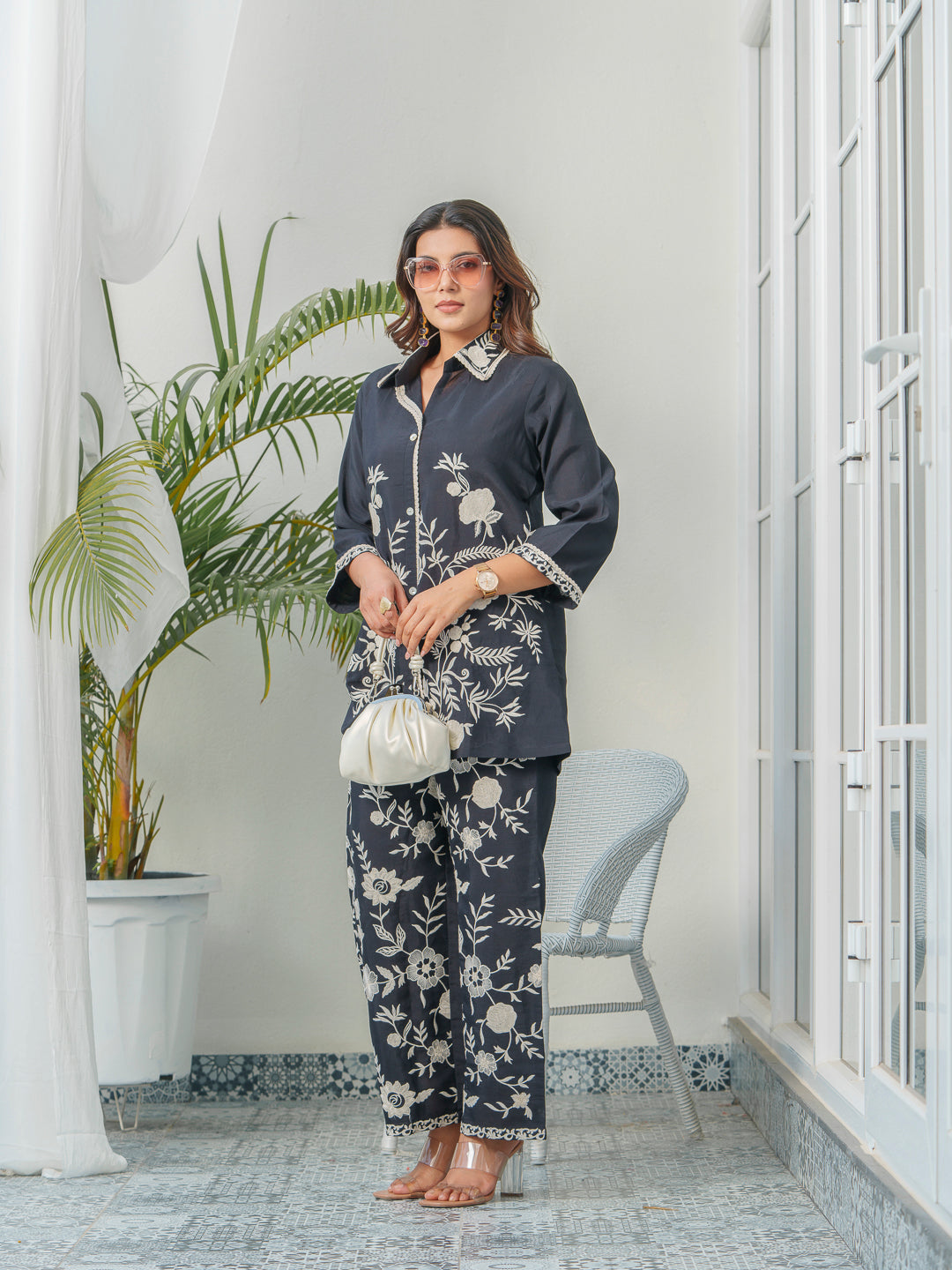 Embroidered Three-Quarter Sleeves Shirt With Trouser