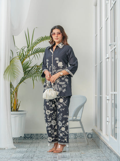Embroidered Three-Quarter Sleeves Shirt With Trouser