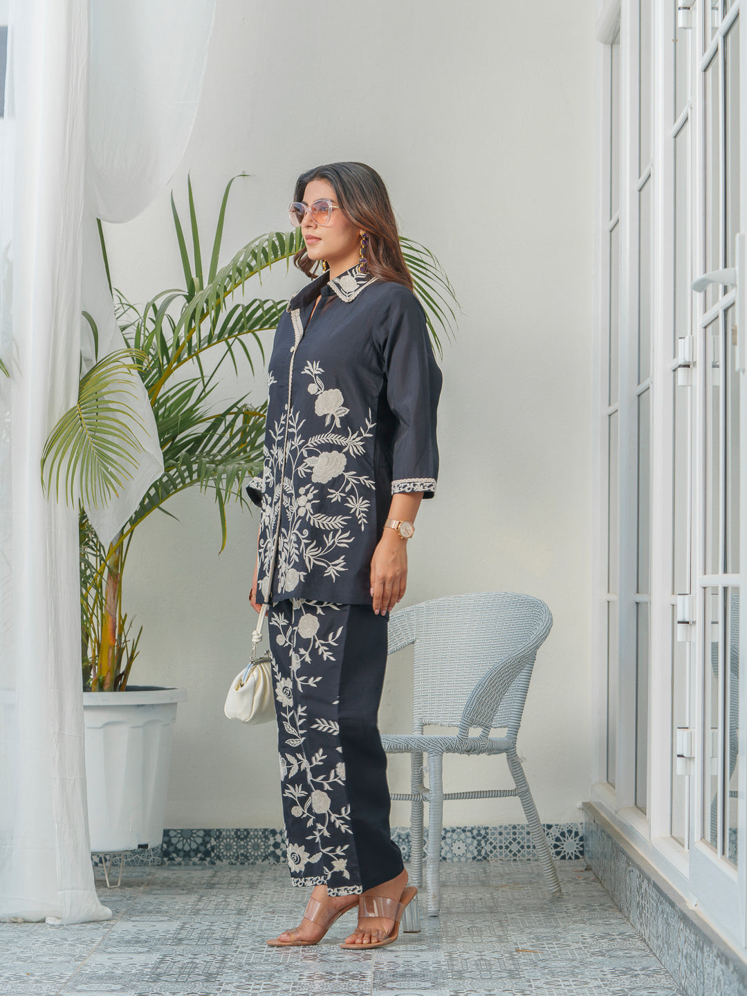 Embroidered Three-Quarter Sleeves Shirt With Trouser