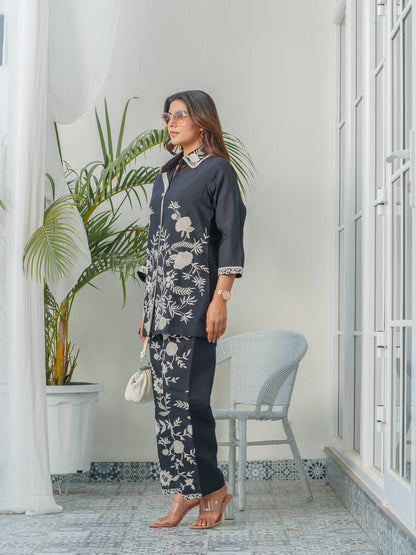 Embroidered Three-Quarter Sleeves Shirt With Trouser
