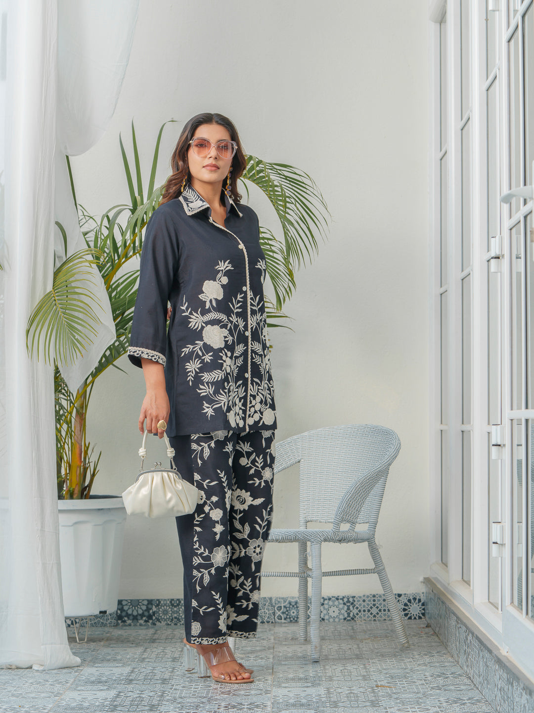 Embroidered Three-Quarter Sleeves Shirt With Trouser