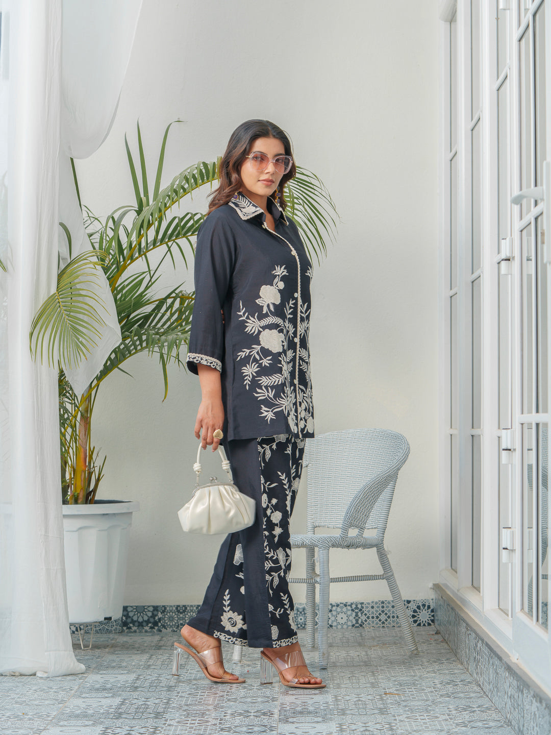 Embroidered Three-Quarter Sleeves Shirt With Trouser