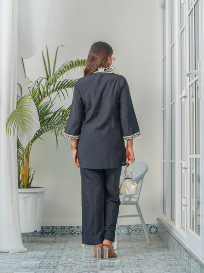 Embroidered Three-Quarter Sleeves Shirt With Trouser