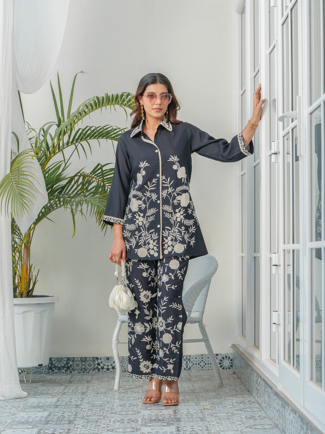 Embroidered Three-Quarter Sleeves Shirt With Trouser