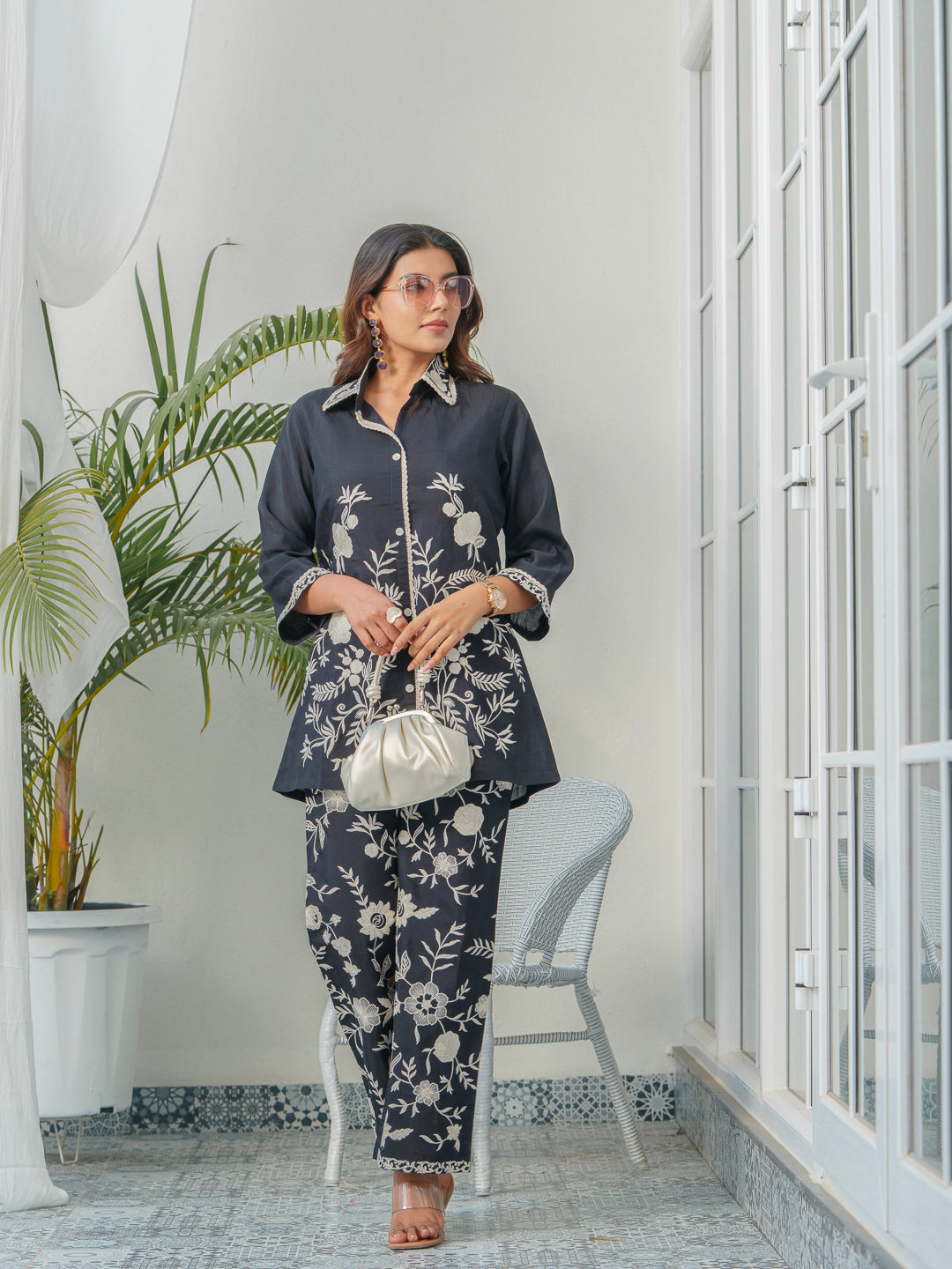 Embroidered Three-Quarter Sleeves Shirt With Trouser