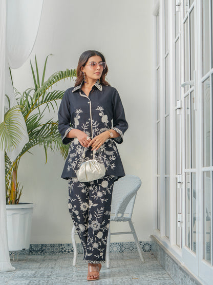 Embroidered Three-Quarter Sleeves Shirt With Trouser