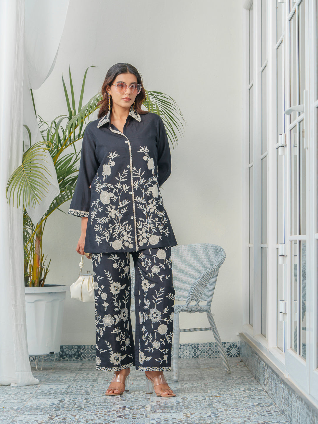 Embroidered Three-Quarter Sleeves Shirt With Trouser