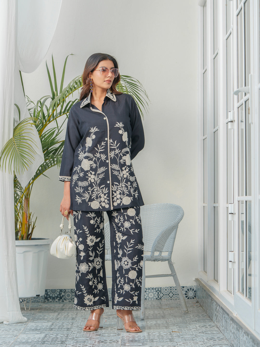 Embroidered Three-Quarter Sleeves Shirt With Trouser