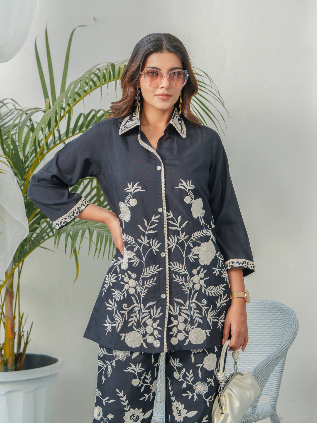 Embroidered Three-Quarter Sleeves Shirt With Trouser