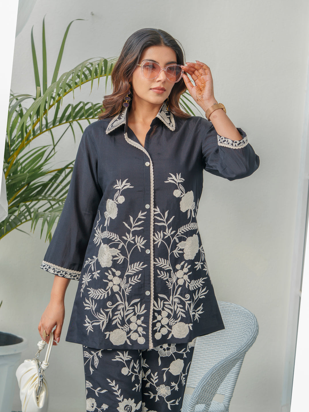 Embroidered Three-Quarter Sleeves Shirt With Trouser