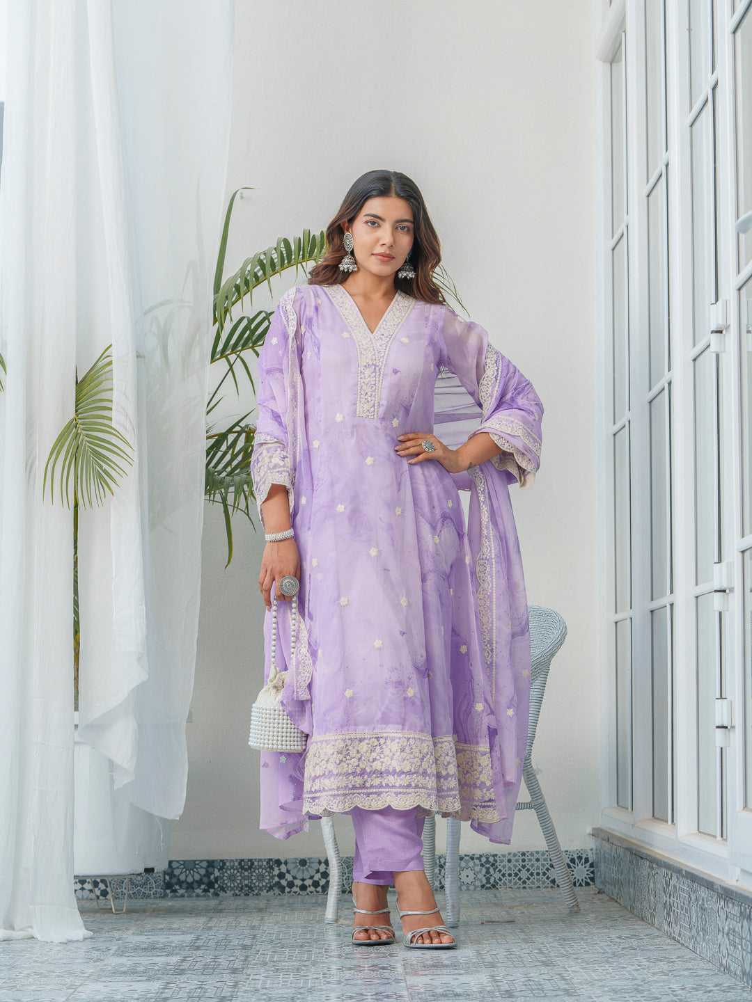 Floral Embroidered Straight Kurta & Trousers With Dupatta