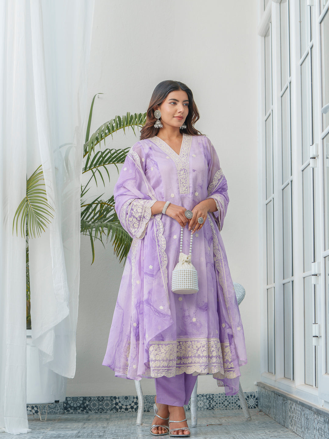 Floral Embroidered Straight Kurta & Trousers With Dupatta