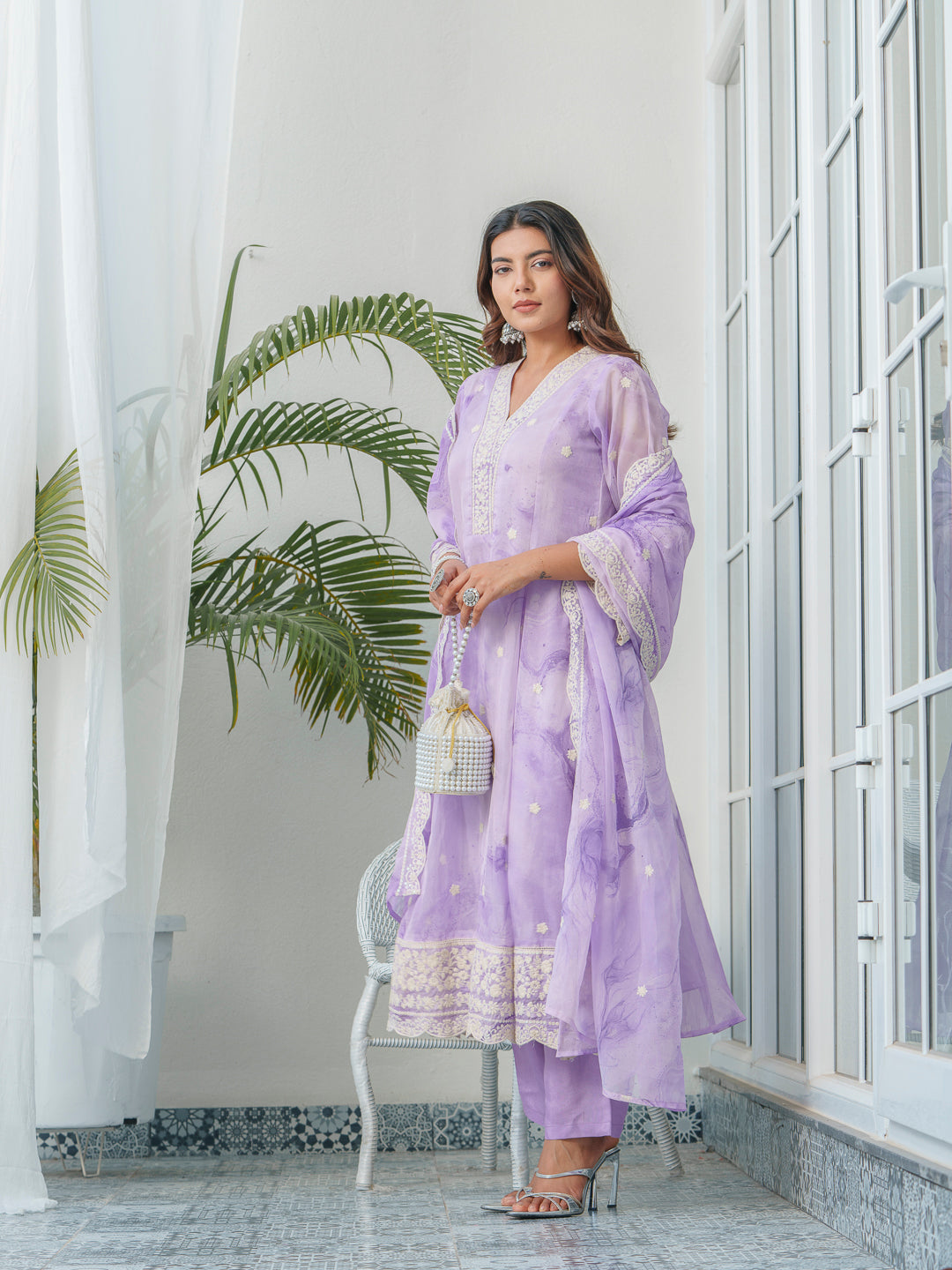 Floral Embroidered Straight Kurta & Trousers With Dupatta