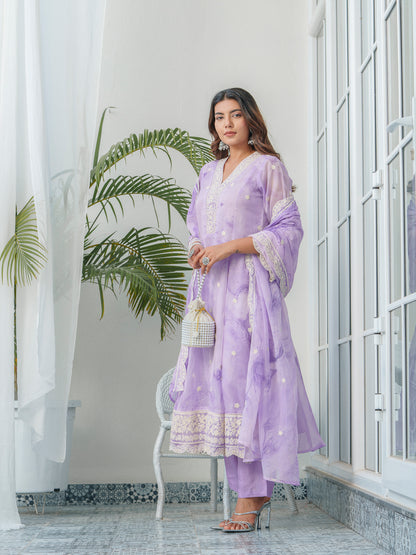 Floral Embroidered Straight Kurta & Trousers With Dupatta