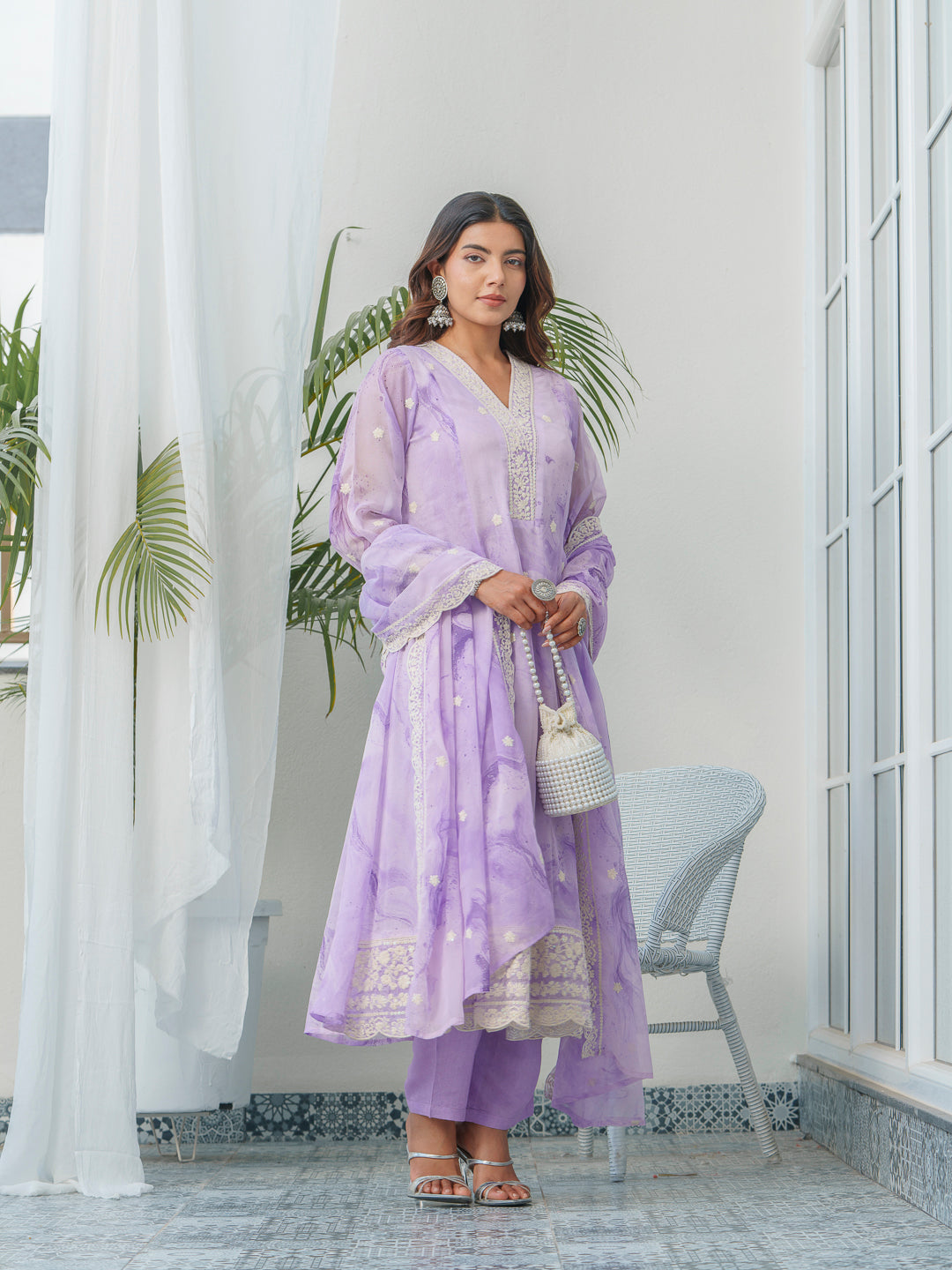 Floral Embroidered Straight Kurta & Trousers With Dupatta