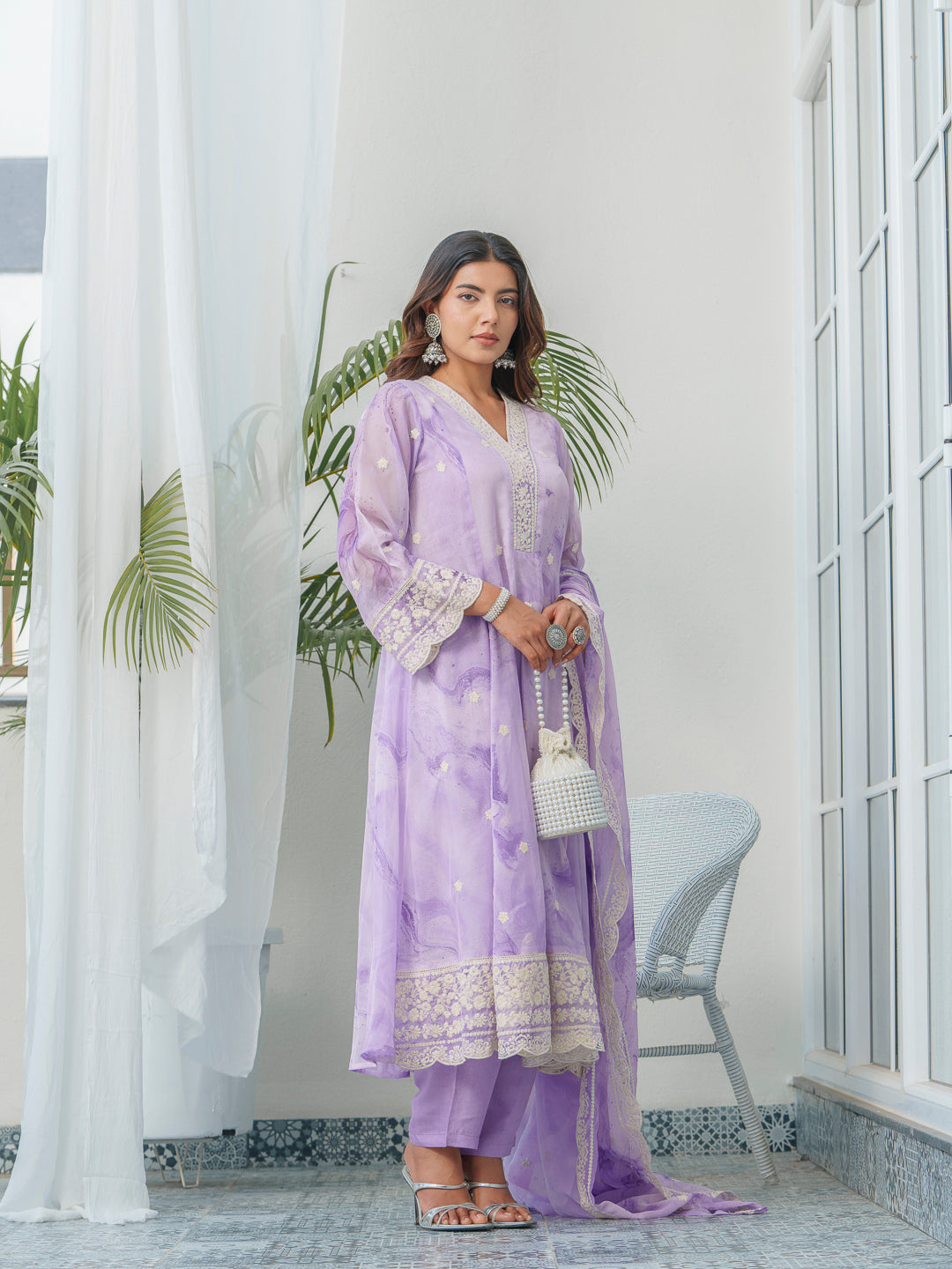 Floral Embroidered Straight Kurta & Trousers With Dupatta