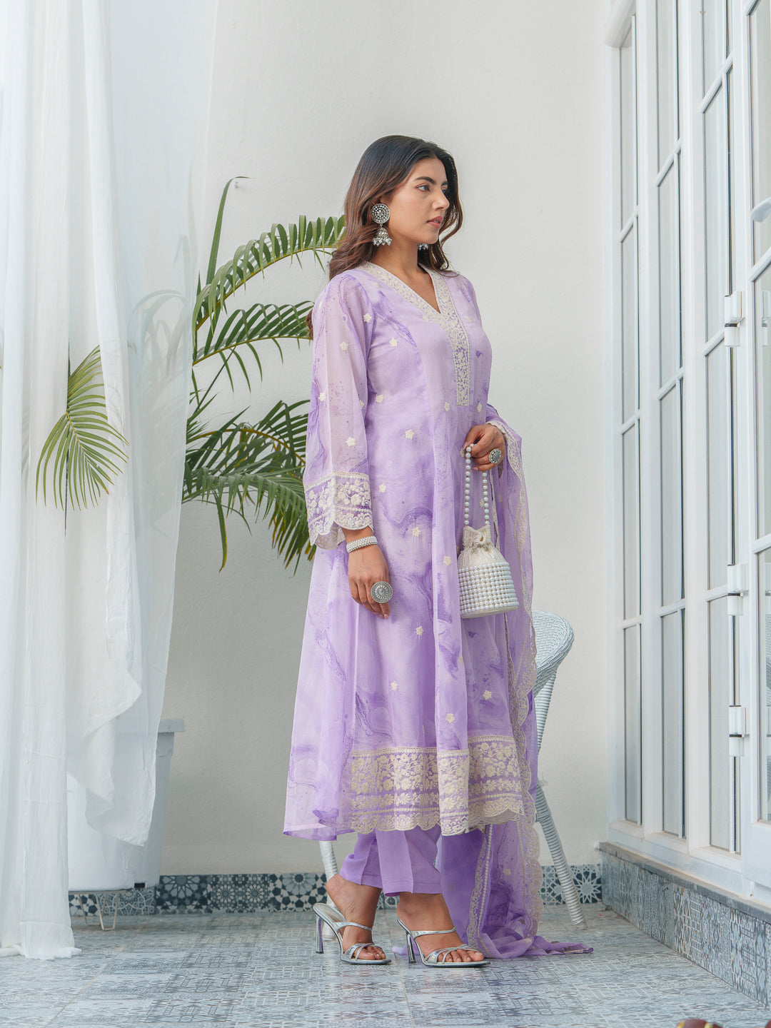 Floral Embroidered Straight Kurta & Trousers With Dupatta