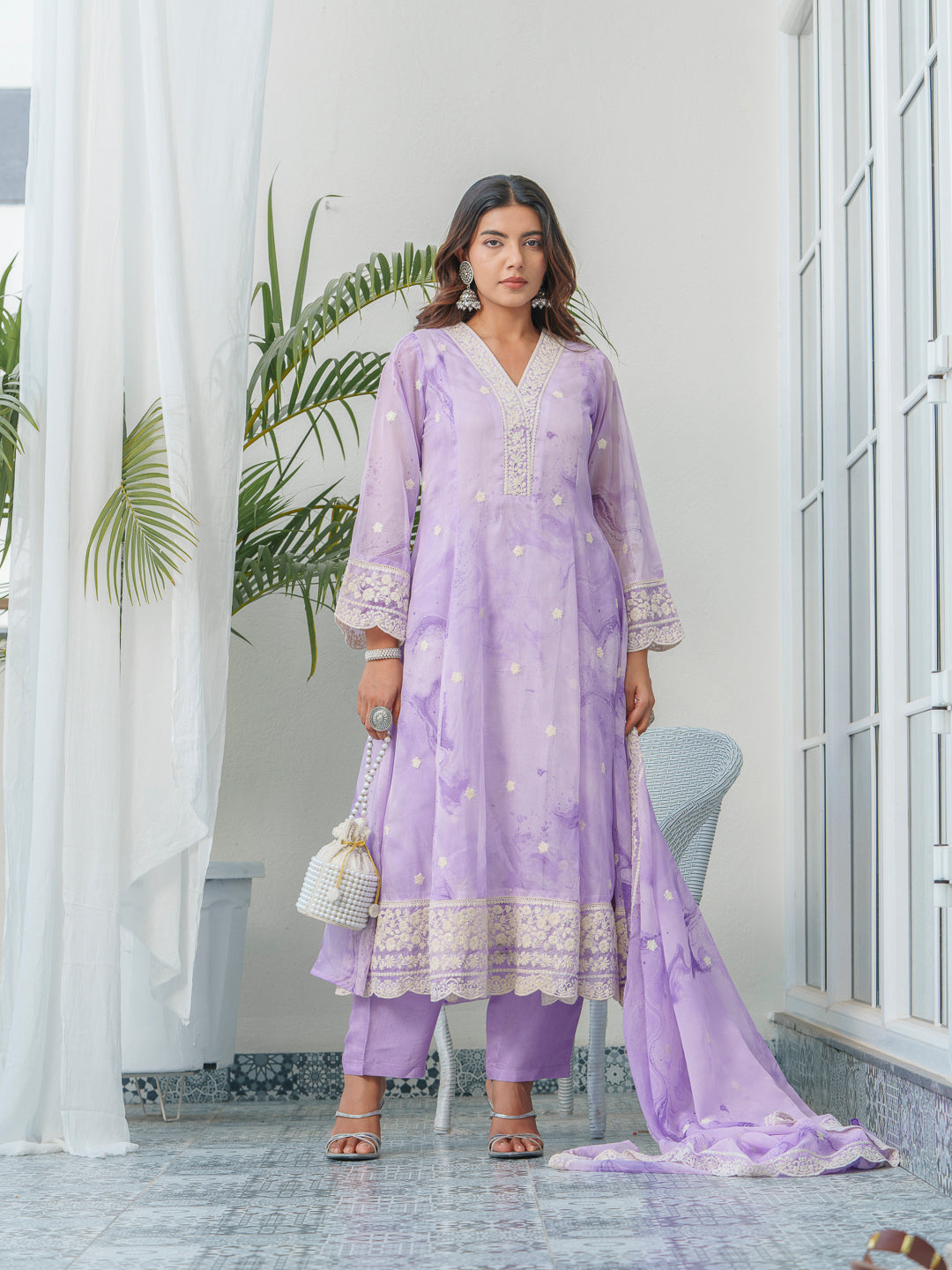 Floral Embroidered Straight Kurta & Trousers With Dupatta