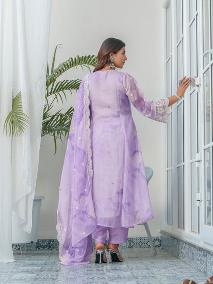 Floral Embroidered Straight Kurta & Trousers With Dupatta