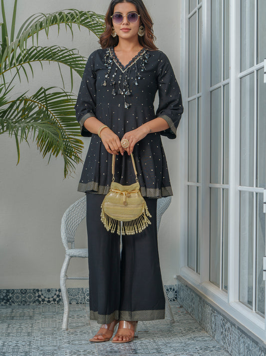 Printed V-Neck Pure Cotton Tunic With Trousers