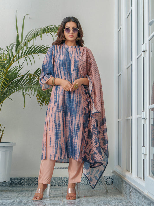 Printed Ombre Kurta With Trousers & Dupatta