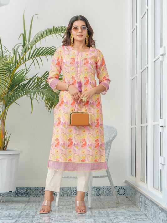 Floral Printed Round Neck Straight Kurta