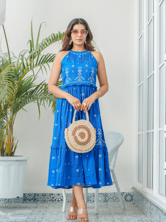 Women Geometric Printed With Embellished A-Line Midi Dress