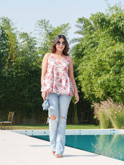 Floral Printed V Neck Sleeveless Top