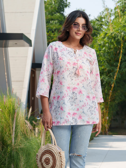 Women Floral Printed Cotton Straight Tunic