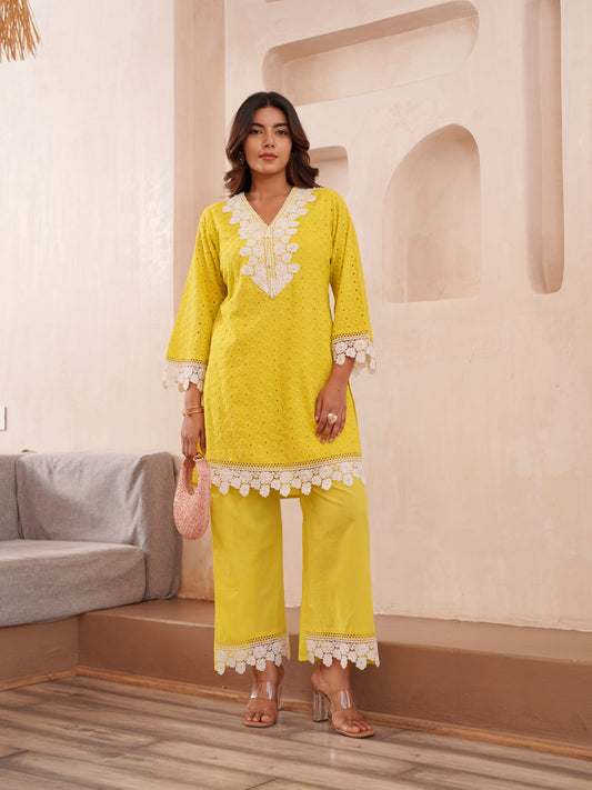 Pure Cotton Embroidered Top & Trousers Co-ord Set